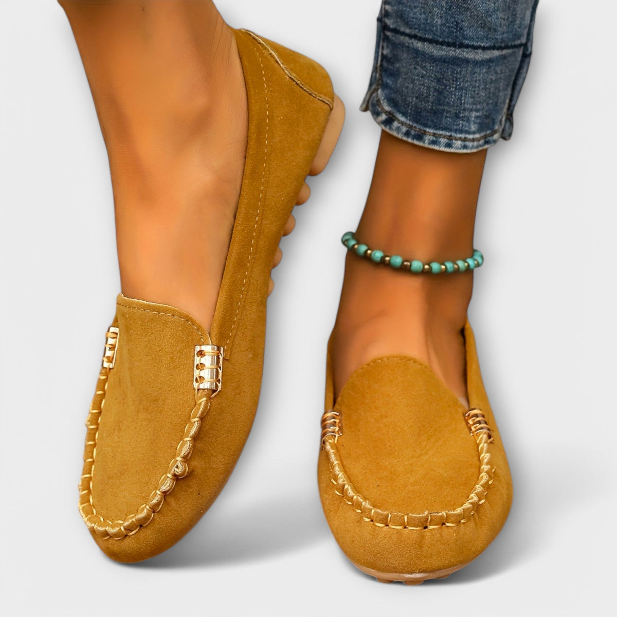 Mocassins Femme Orthopédiques à Semelle de Soutien et Coutures Décoratives