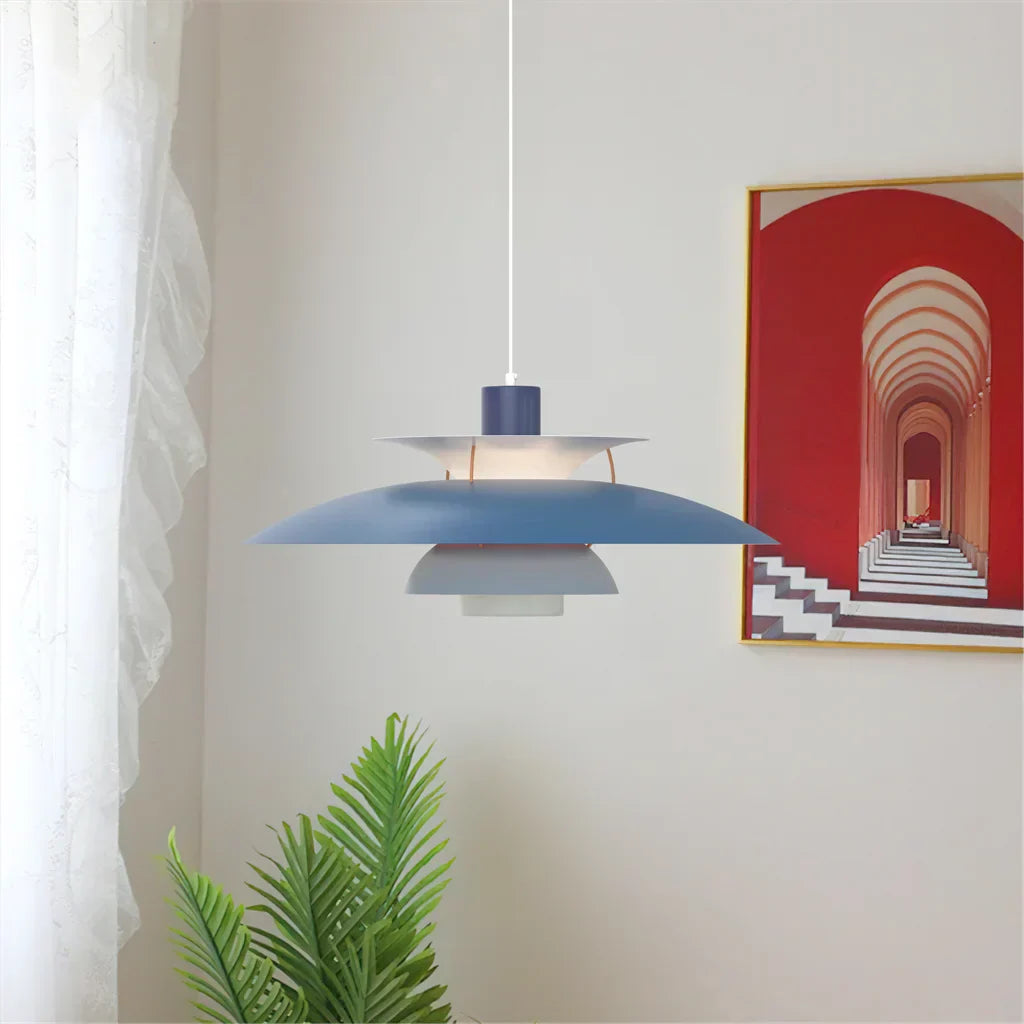Danish Pendant Light – Layered Metal Design in a Colorful Style for the Dining Room or Living Room
