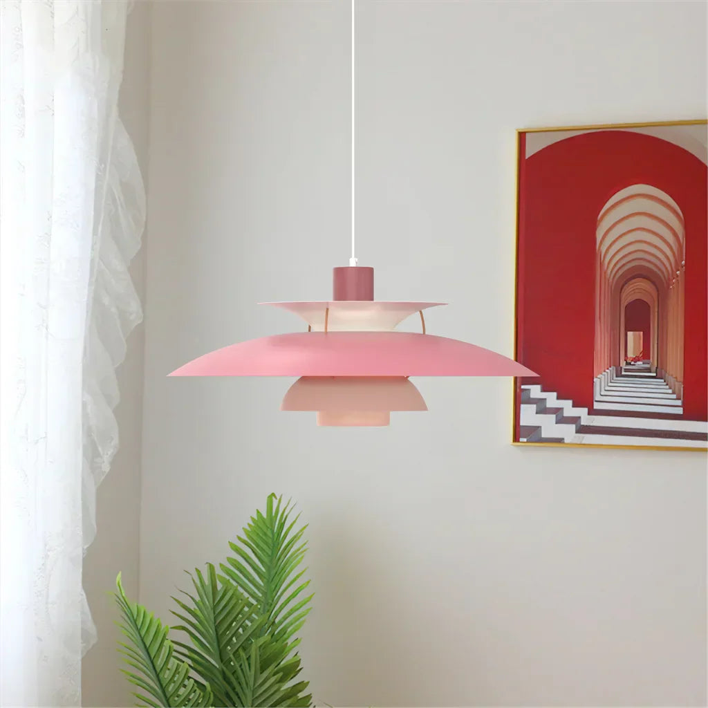 Danish Pendant Light – Layered Metal Design in a Colorful Style for the Dining Room or Living Room