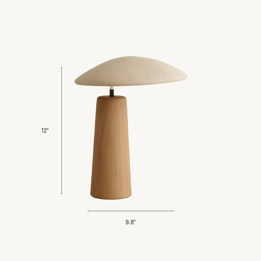 Lampe de Table Bois Massif Wabi-Sabi - Abat-Jour Rond en Tissu