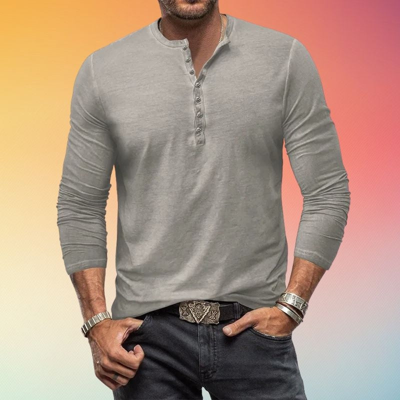 Chemise Henley Homme Manches Longues Coupe Slim à Boutons