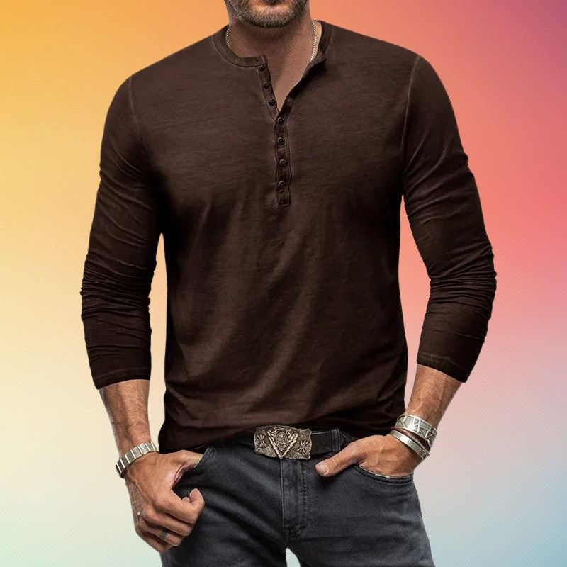 Chemise Henley Homme Manches Longues Coupe Slim à Boutons