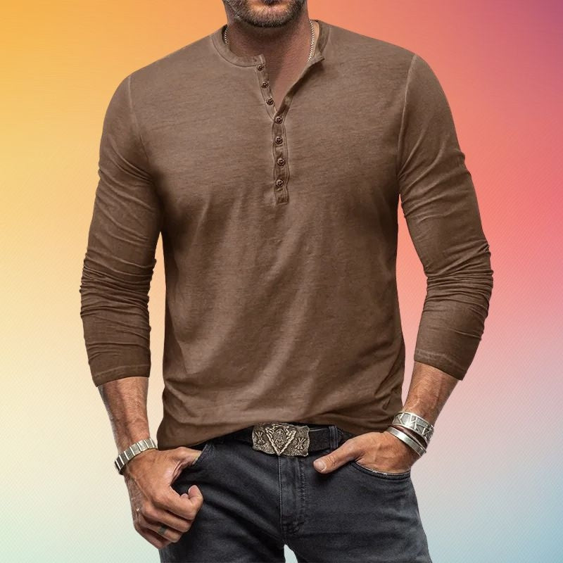Chemise Henley Homme Manches Longues Coupe Slim à Boutons