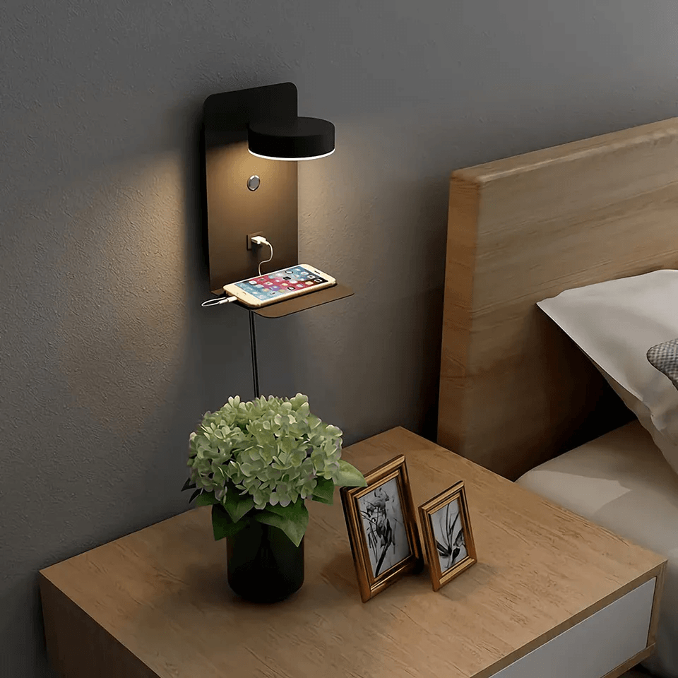 Lampe multifonctionnelle avec station de charge – Noire, design moderne pour salon ou chambre