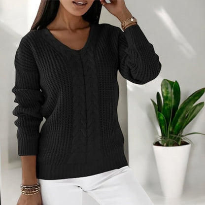 Pull Femme Col V Torsadé en Maille Texturée