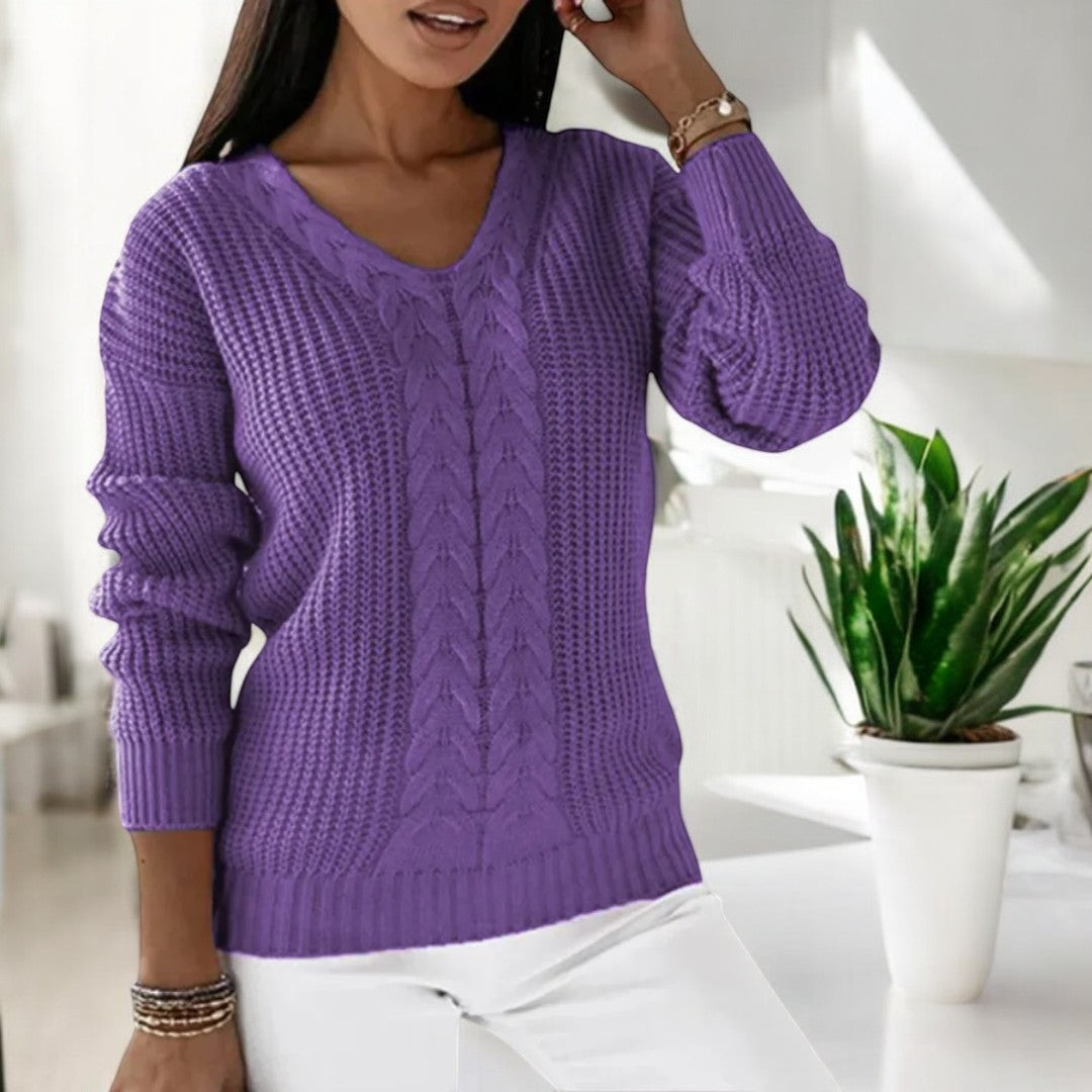 Pull Femme Col V Torsadé en Maille Texturée