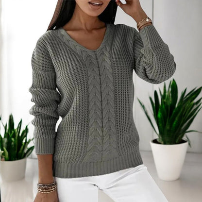 Pull Femme Col V Torsadé en Maille Texturée