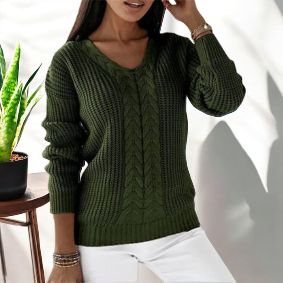 Pull Femme Col V Torsadé en Maille Texturée