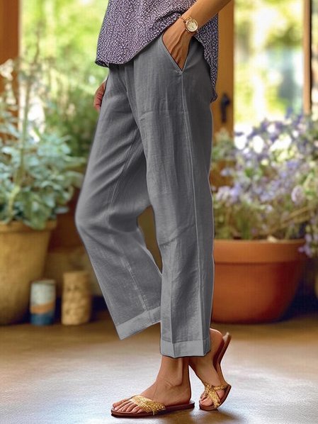 Pantalon Femme Fuselé Taille Élastique avec Poches
