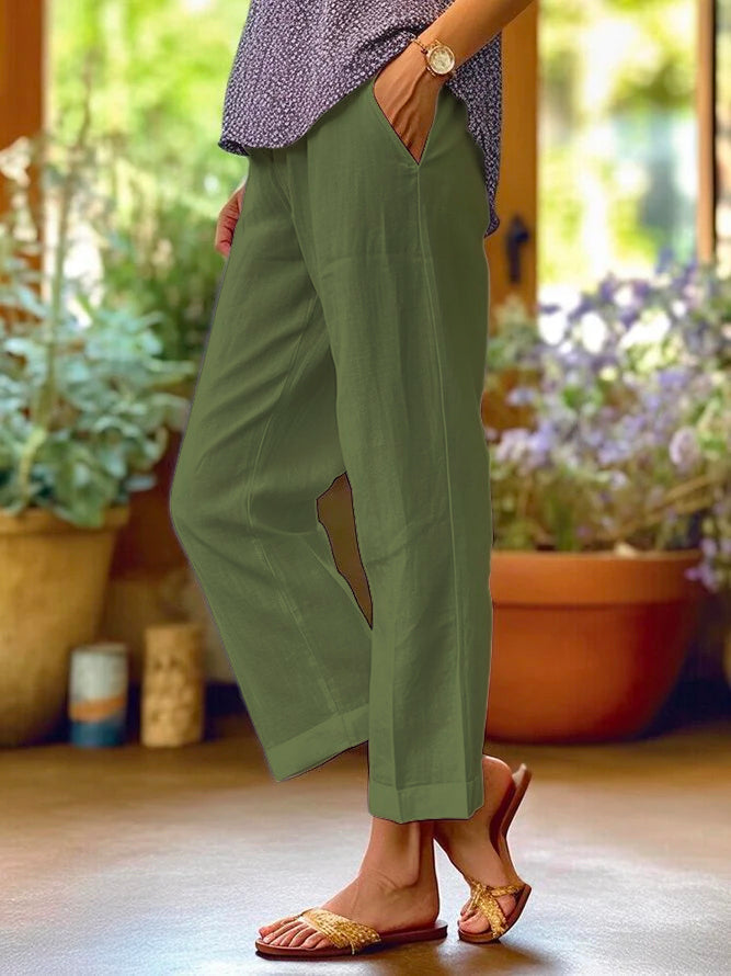 Pantalon Femme Fuselé Taille Élastique avec Poches