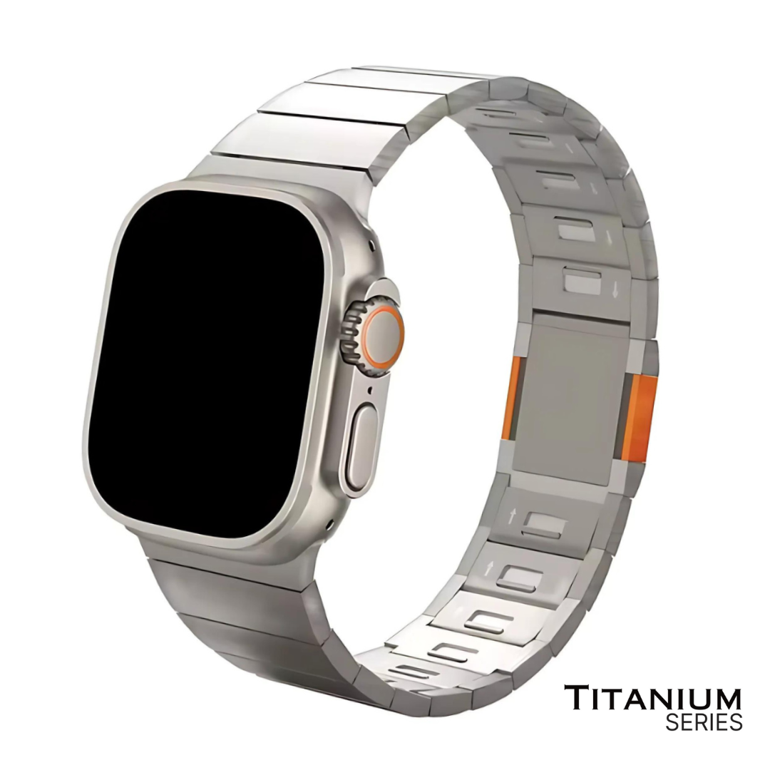 Bracelet Montre Titane à Maillons - Fermoir Magnétique Compatible Apple Watch