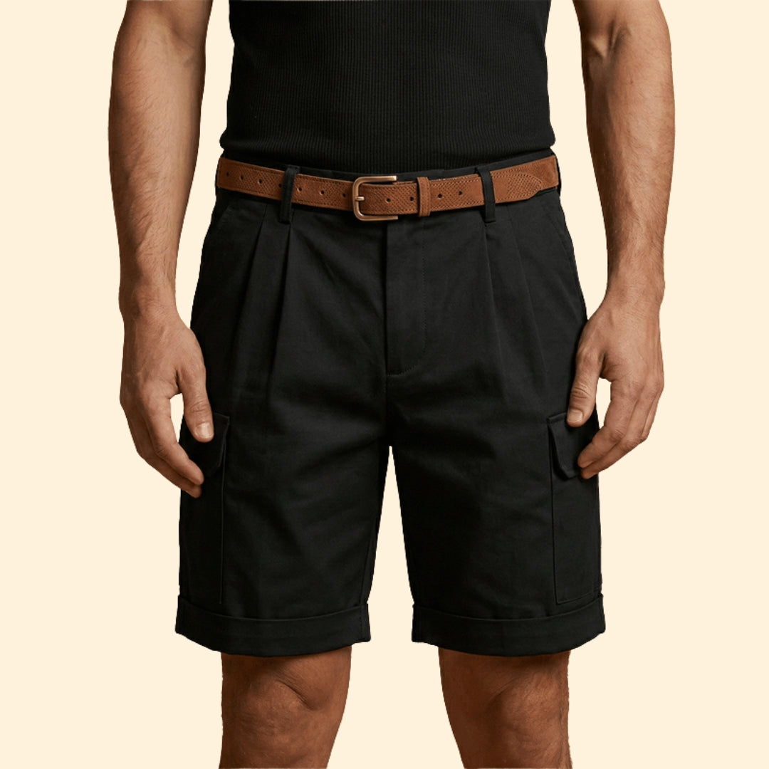 Short Cargo Homme à Plis, Mélange de Lin