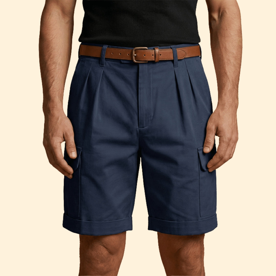 Short Cargo Homme à Plis, Mélange de Lin