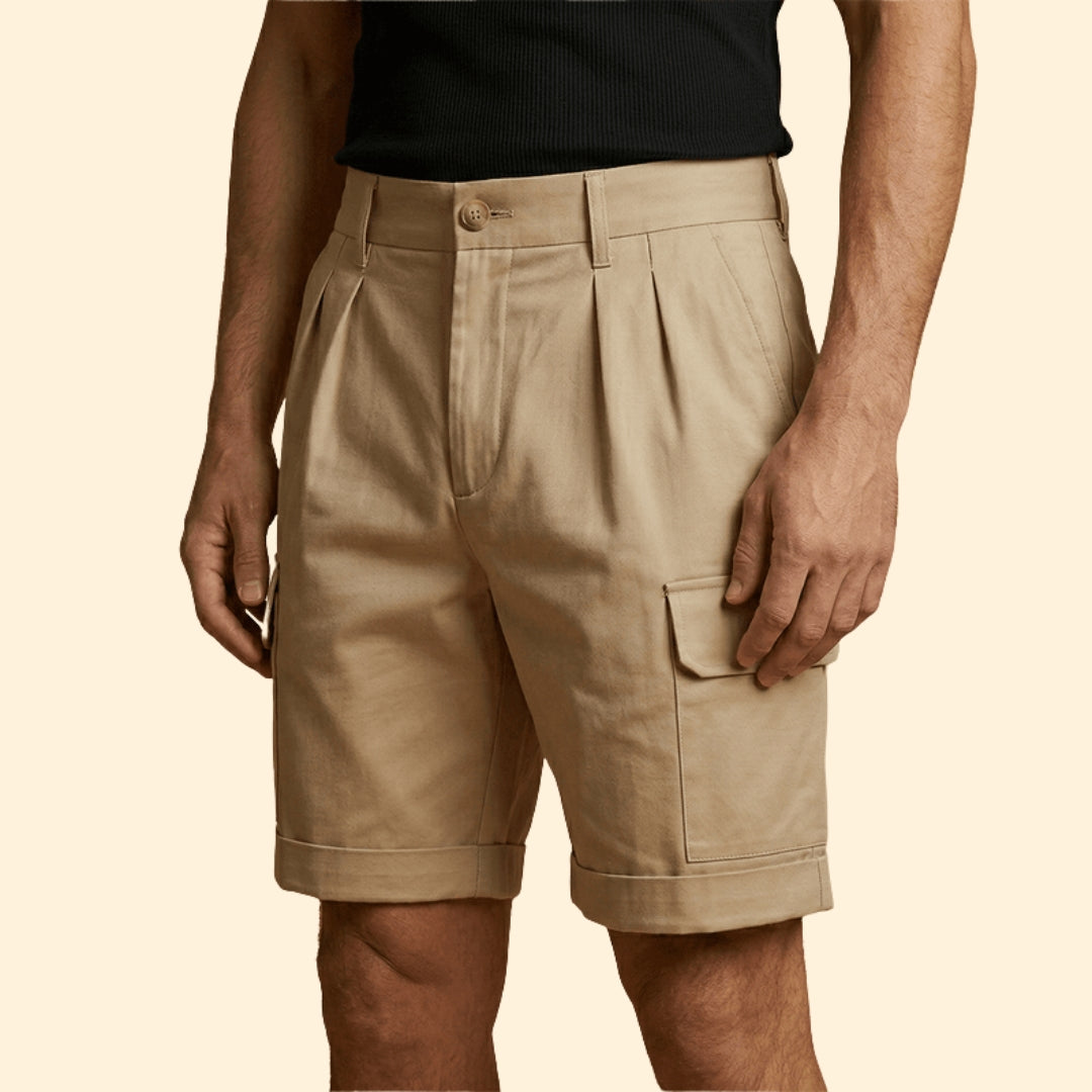 Short Cargo Homme à Plis, Mélange de Lin