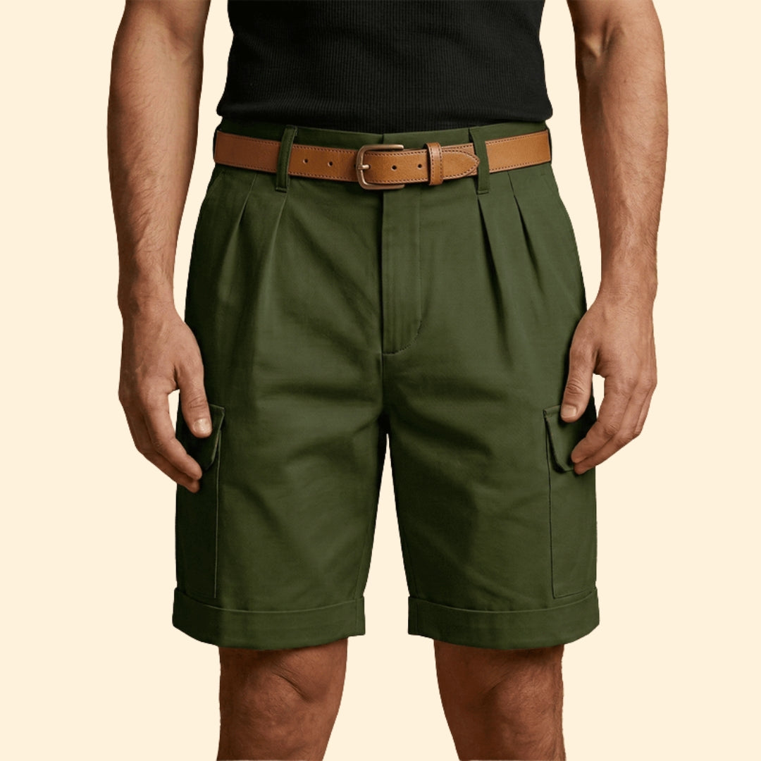 Short Cargo Homme à Plis, Mélange de Lin