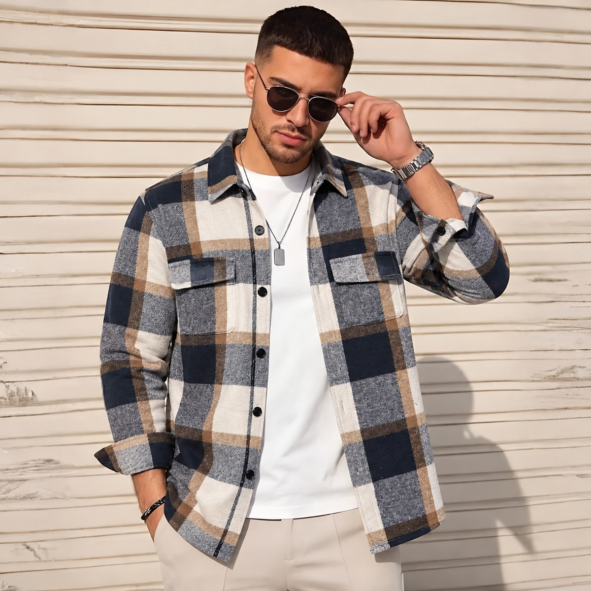 Chemise Homme Flanelle Écossaise à Manches Longues Boutonnée