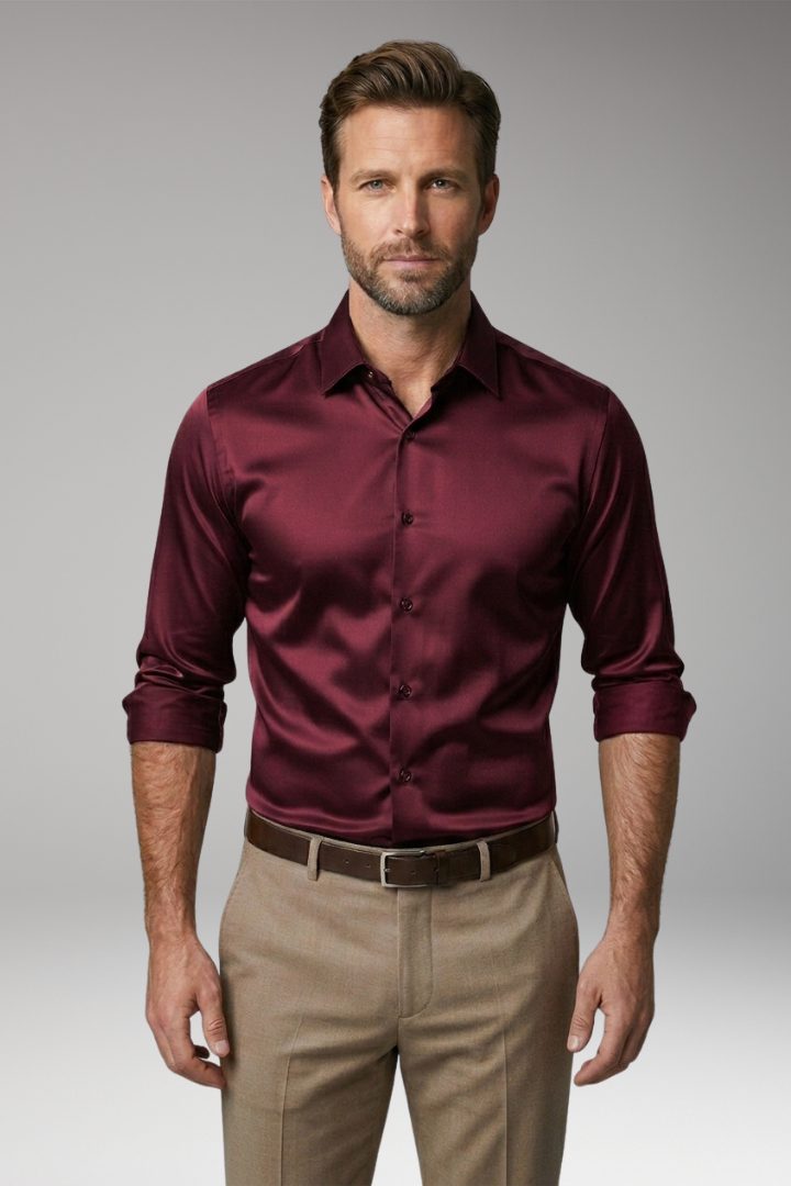 Chemise Homme Coupe Slim Manches Longues, Patte Boutonnée et Col Classique