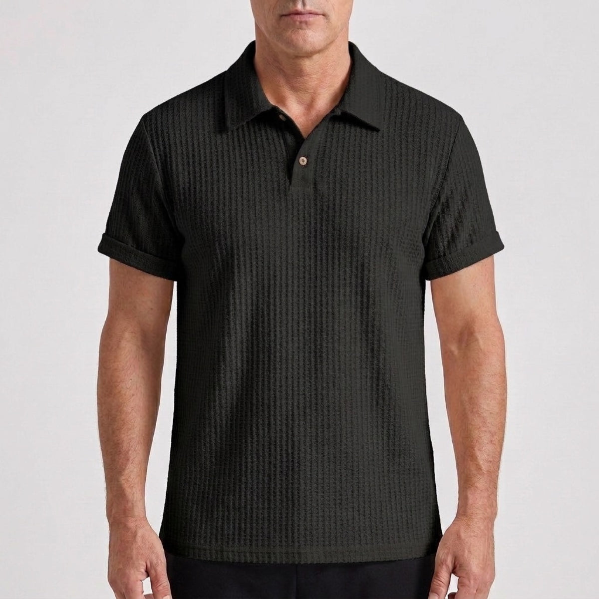men's textured knit polo shirt in black