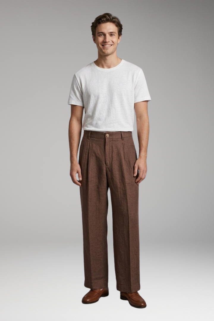 Pantalon Homme Large en Lin, Coupe Ample et Respirante