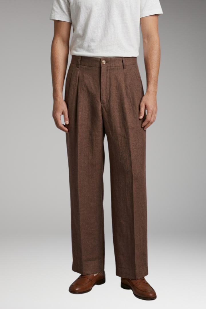 Pantalon Homme Large en Lin, Coupe Ample et Respirante