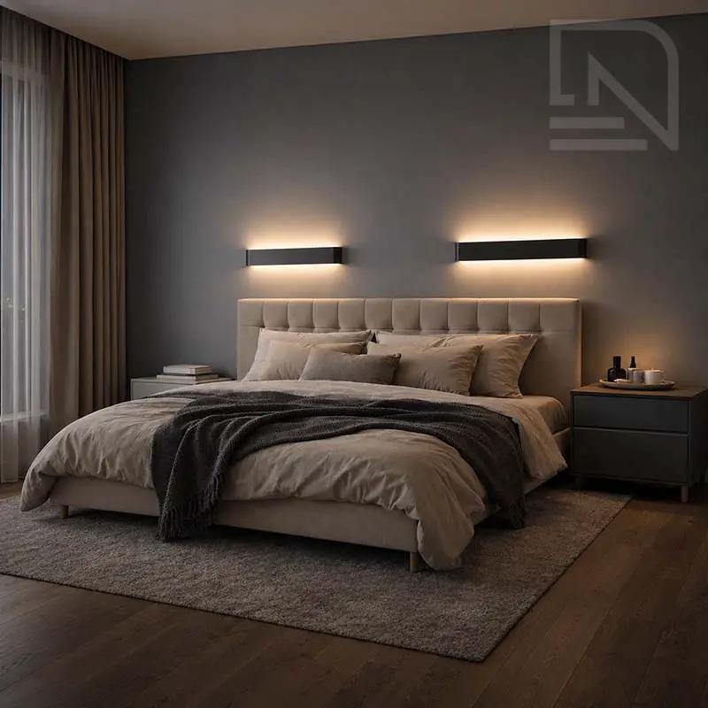 Minimalist LED Wall Light – Aluminium Up & Down Wall Lamp for Bedroom, two units above bed