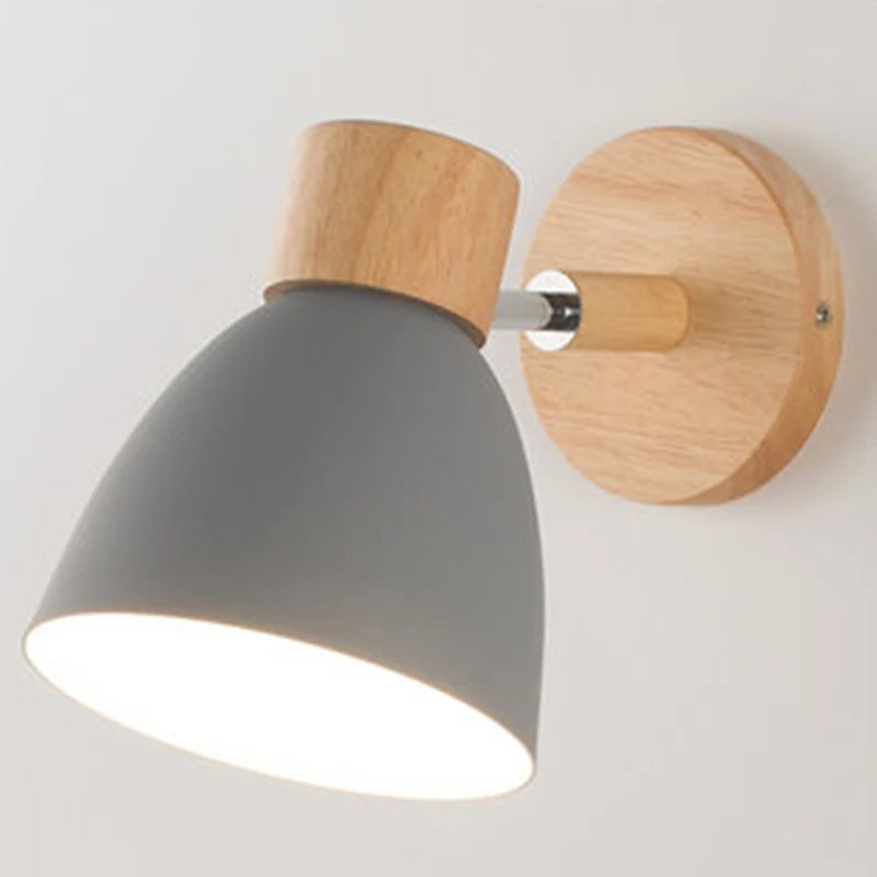 Applique Murale Orientable Noire en Métal et Bois, Douille E27
