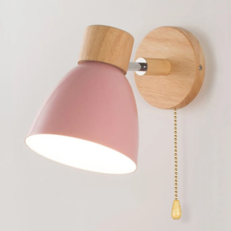 Applique Murale Orientable Noire en Métal et Bois, Douille E27