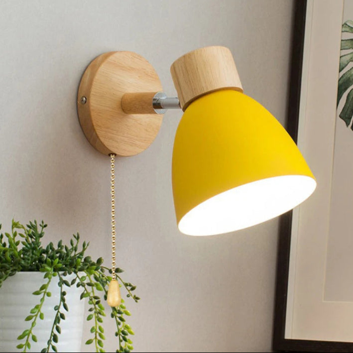 Applique Murale Orientable Noire en Métal et Bois, Douille E27