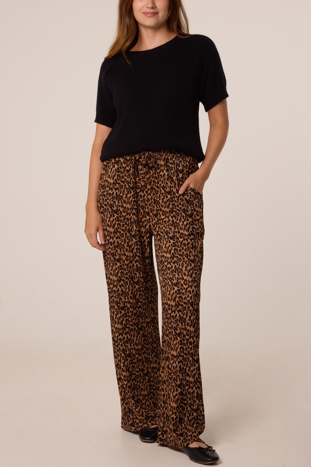 Pantalon Femme Jambe Large Imprimé Léopard