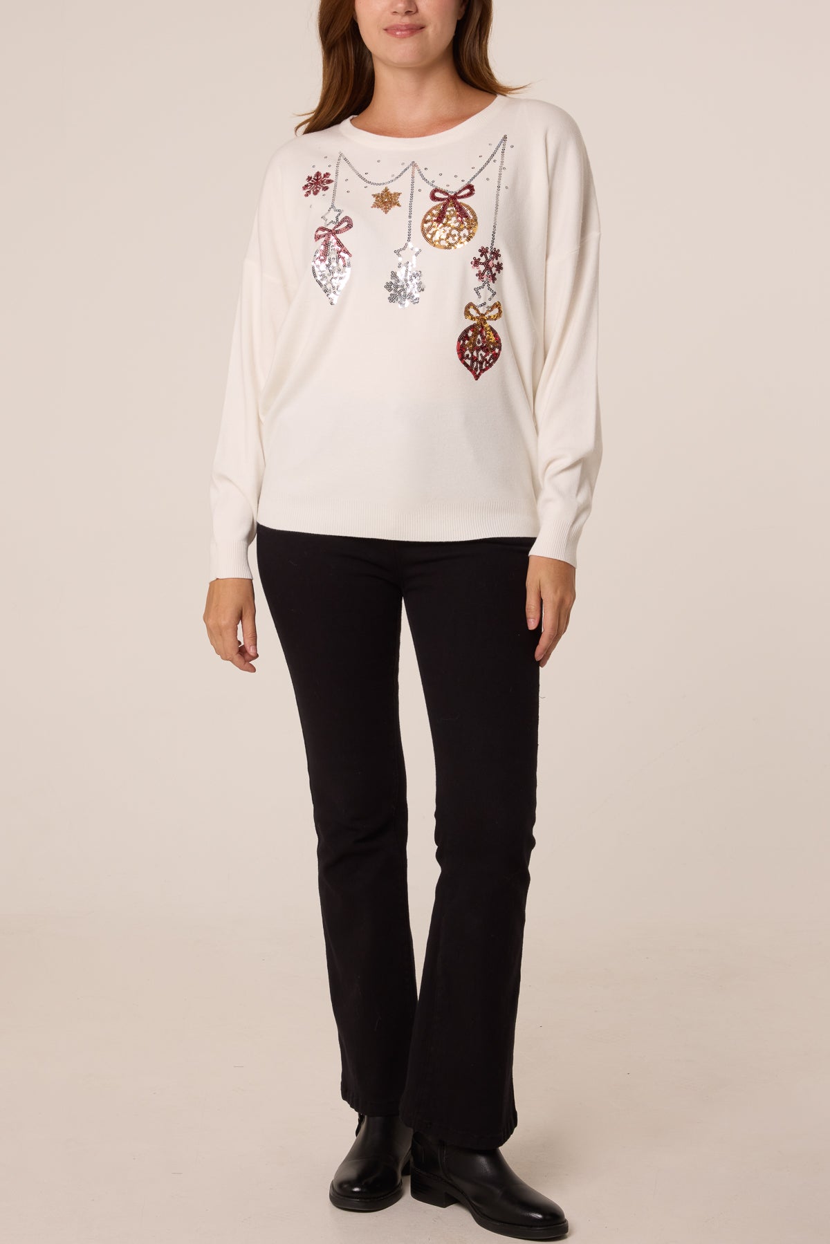Pull Femme de Noël à Paillettes Clochettes et Flocons