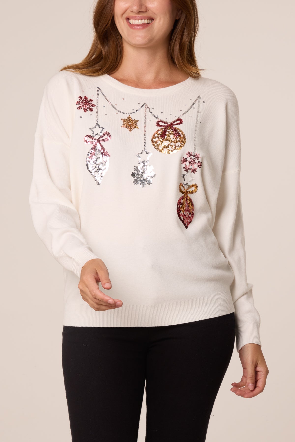 Pull Femme de Noël à Paillettes Clochettes et Flocons