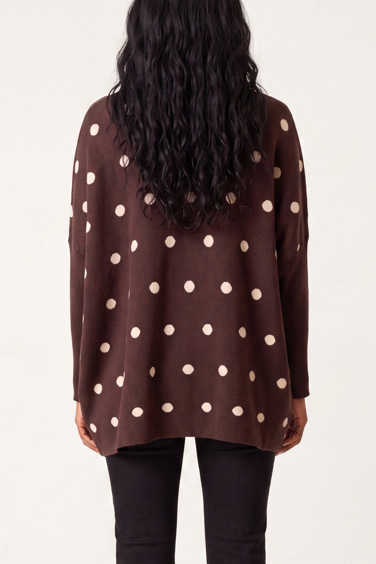 Pull Femme Tricot Manches Chauve-Souris à Pois