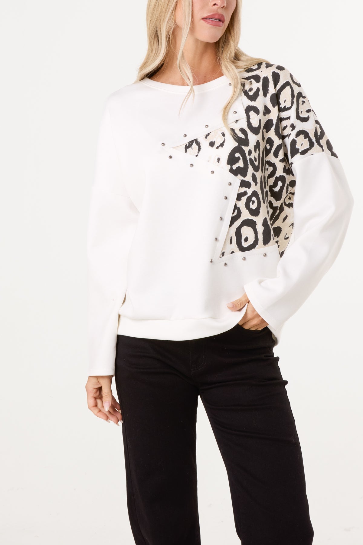 Pull Femme Imprimé Léopard Étoile Clouté - Maille Extensible