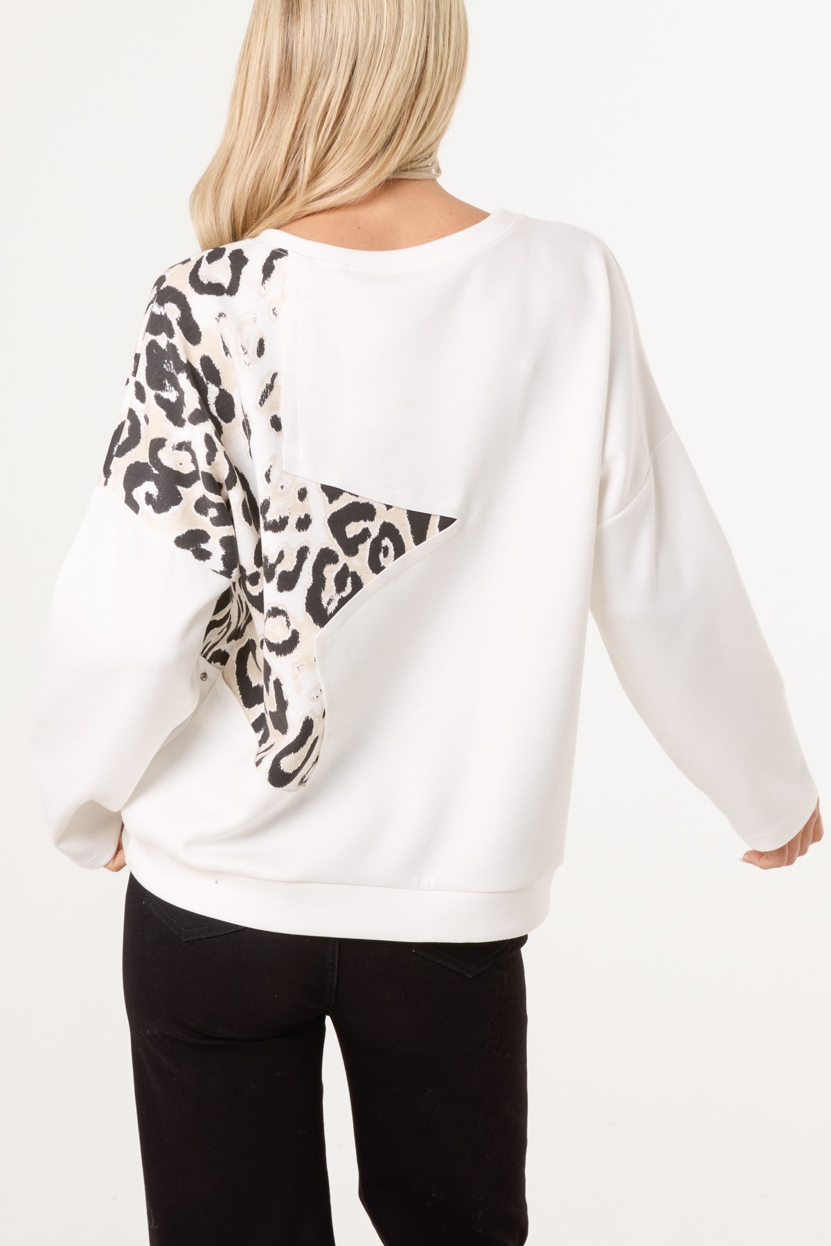 Pull Femme Imprimé Léopard Étoile Clouté - Maille Extensible