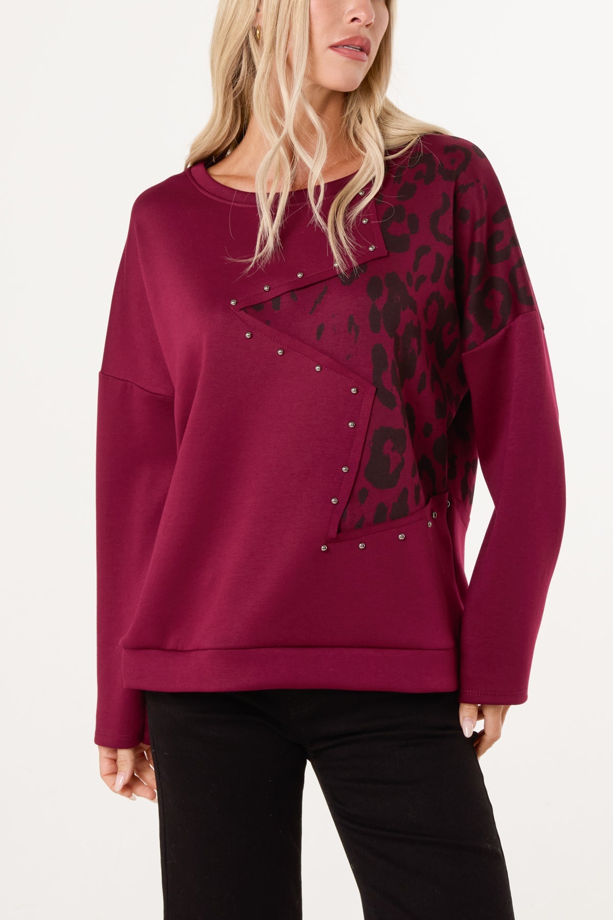 Pull Femme Imprimé Léopard Étoile Clouté - Maille Extensible