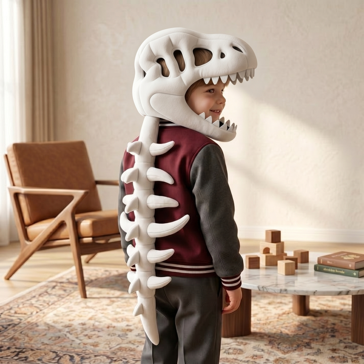 Cape tête de dinosaure blanche pour enfant