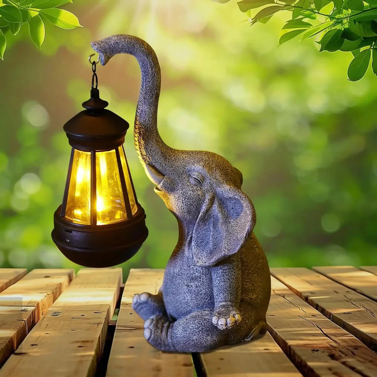 Elephant Garden Statue with Solar Lamp – Weather-Resistant Plastic Garden Decor for Outdoor and Patio Lighting