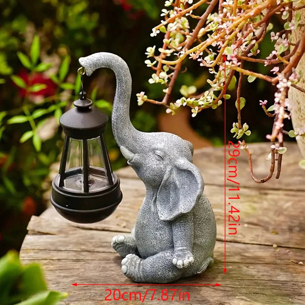 Elephant Garden Statue with Solar Lamp – Weather-Resistant Plastic Garden Decor for Outdoor and Patio Lighting