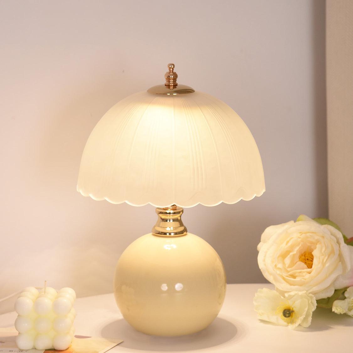 Nordic Style Half Dome Table Lamp with Ceramic and Glass Shade – Modern Bedside or Desk Lamp for Bedroom 0