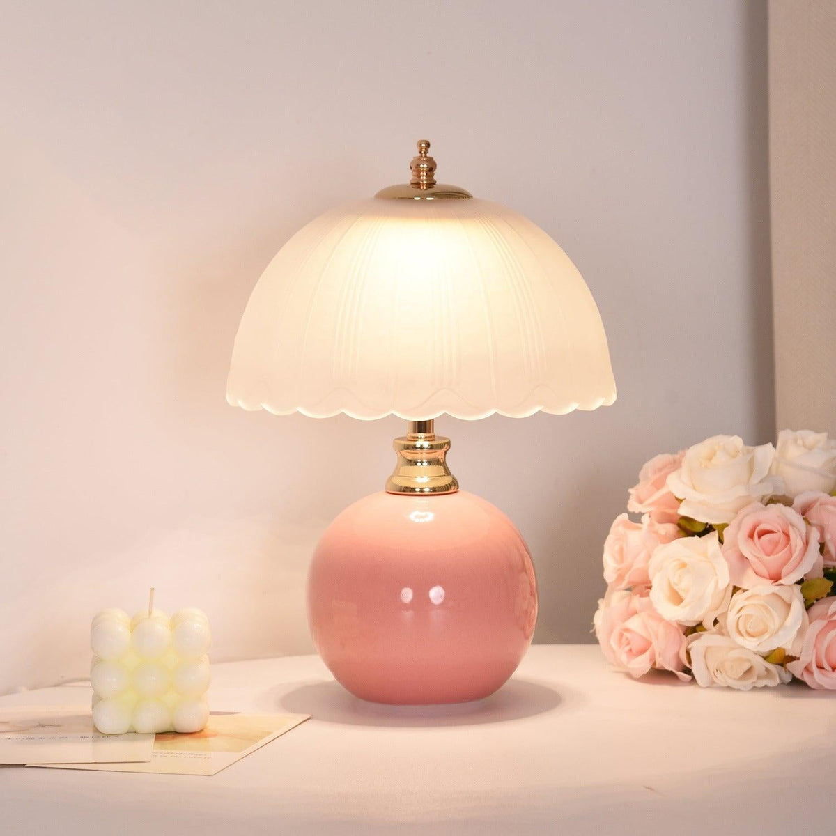 Nordic Style Half Dome Table Lamp with Ceramic and Glass Shade – Modern Bedside or Desk Lamp for Bedroom 1