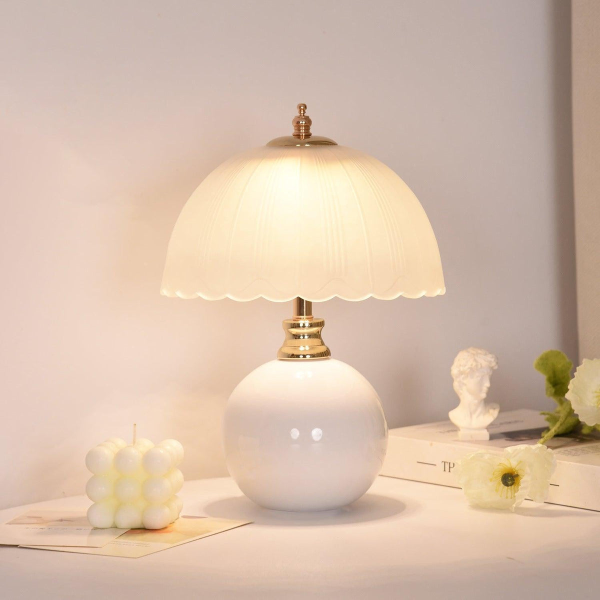 Nordic Style Half Dome Table Lamp with Ceramic and Glass Shade – Modern Bedside or Desk Lamp for Bedroom 2