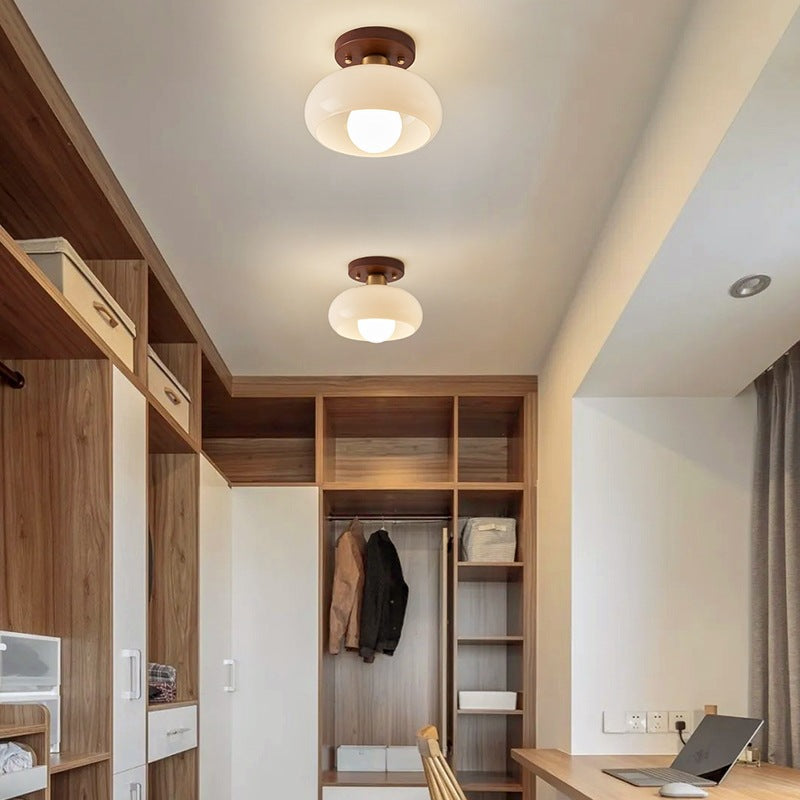 Plafonnier Bauhaus Verre Crème et Métal - Design Épuré