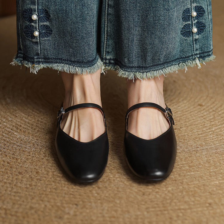 Mules Femme en Cuir Véritable avec Bride Mary Jane