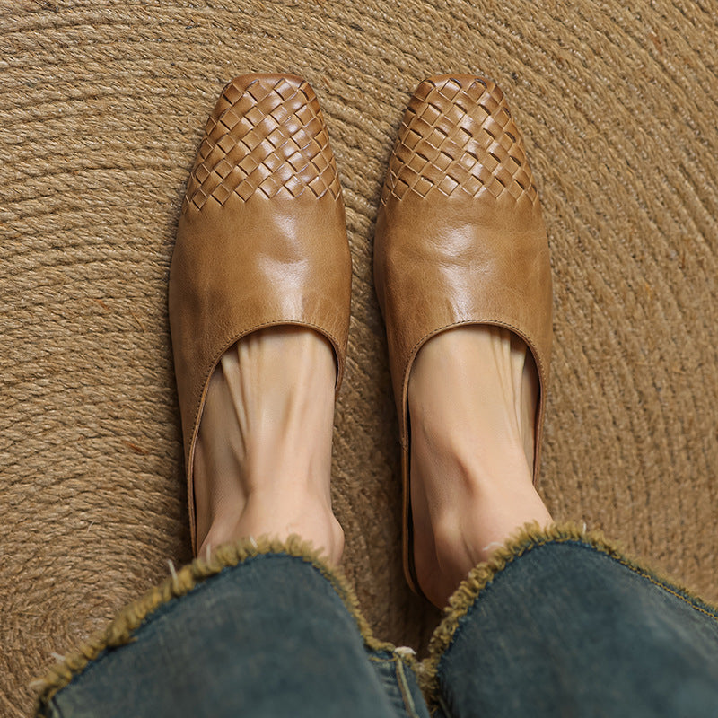 Mules Femme en Cuir Véritable à Dessus Tressé