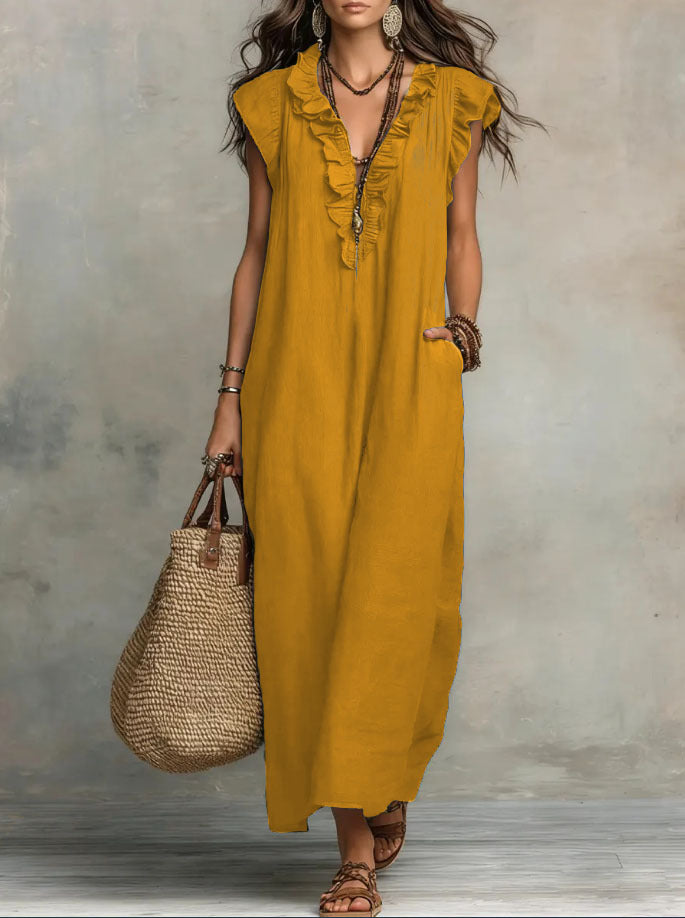 Robe Femme Bohème Longue en Lin et Coton