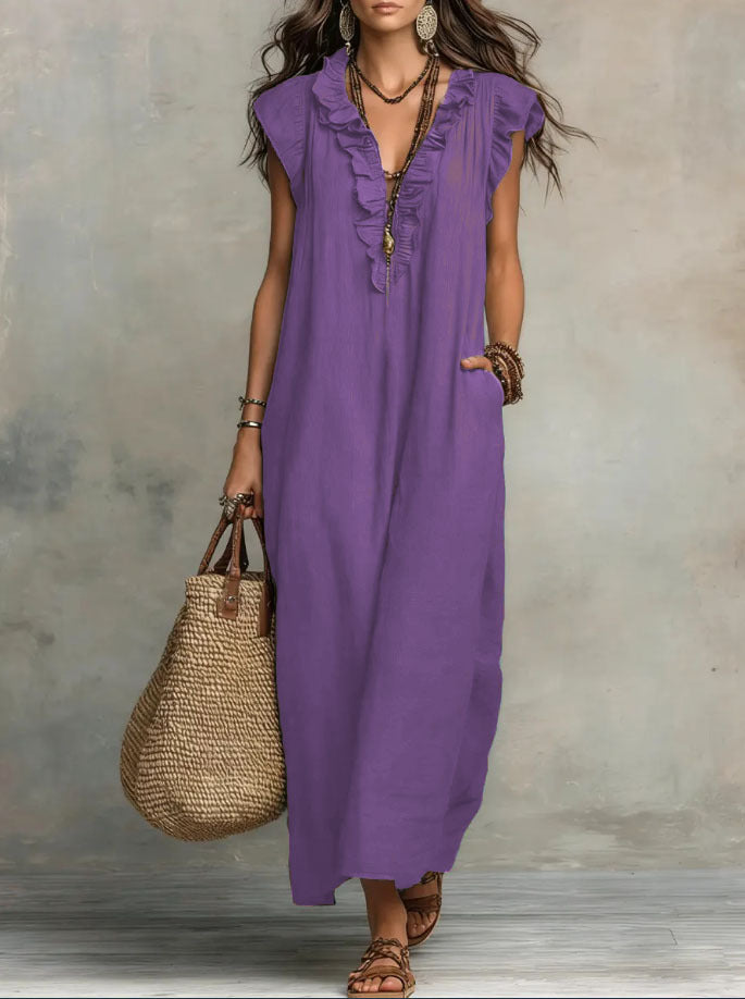 Robe Femme Bohème Longue en Lin et Coton