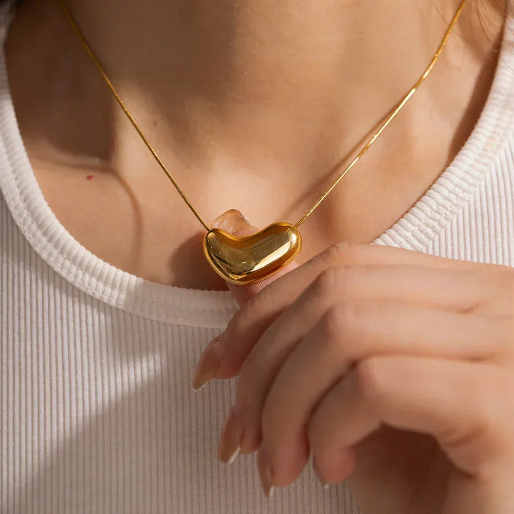 Collier Pendentif Cœur Femme Plaqué Or en Acier Inoxydable