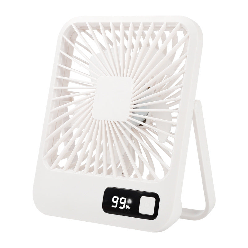 Rechargeable Desk Fan – Compact, White, with LED Display and Adjustable Speeds for Home or Office Use