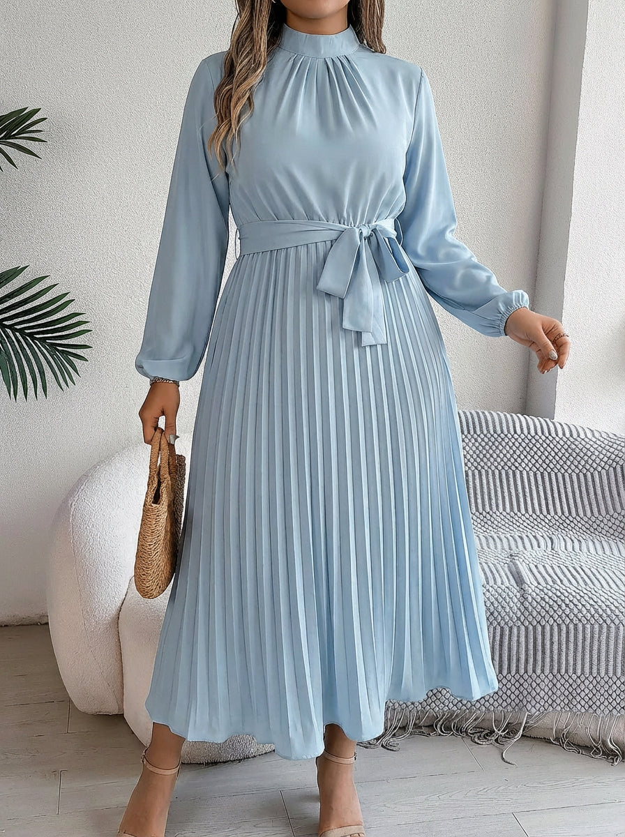 Robe Maxi Plissée Femme à Ceinture Taille Haute