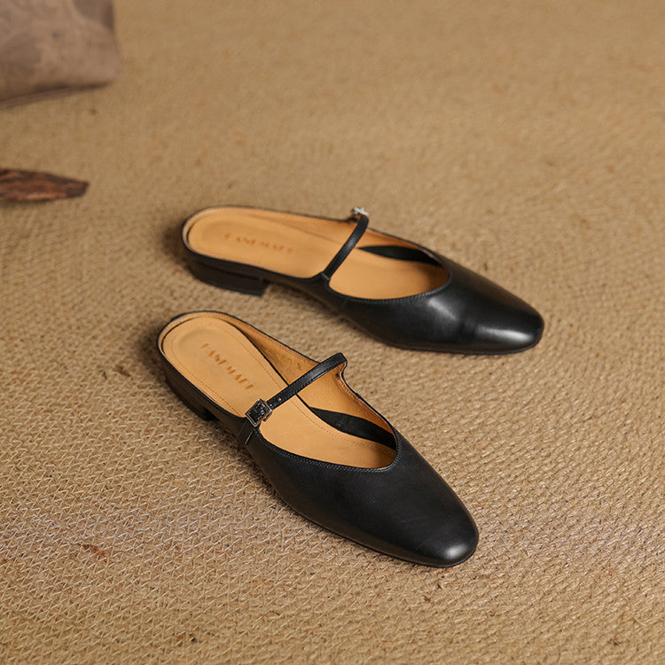 Mules Femme en Cuir Véritable avec Bride Mary Jane